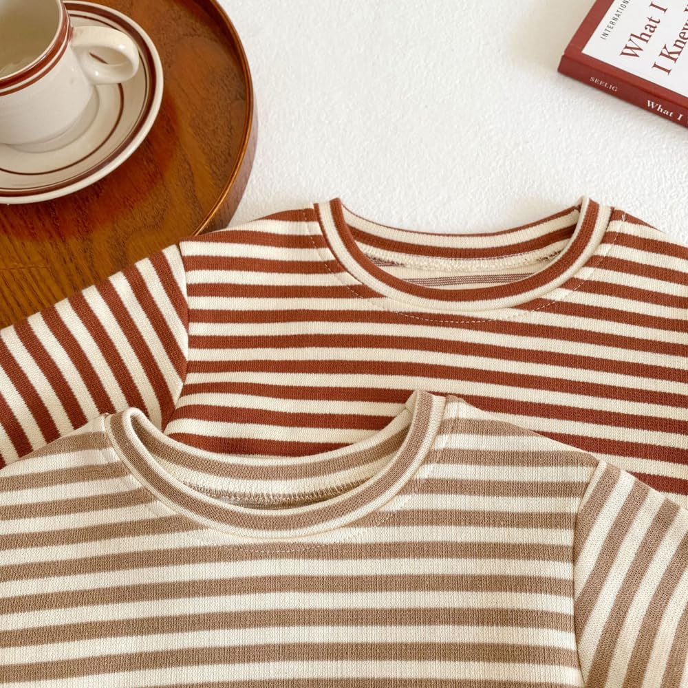 Baby koi Baby Clothes Overalls Tops Spring Autumn Clothes Bodysuit Girls Onesie Long Sleeve Shirt Top and Bottom Set Baby Birthday Gift Border Coffee