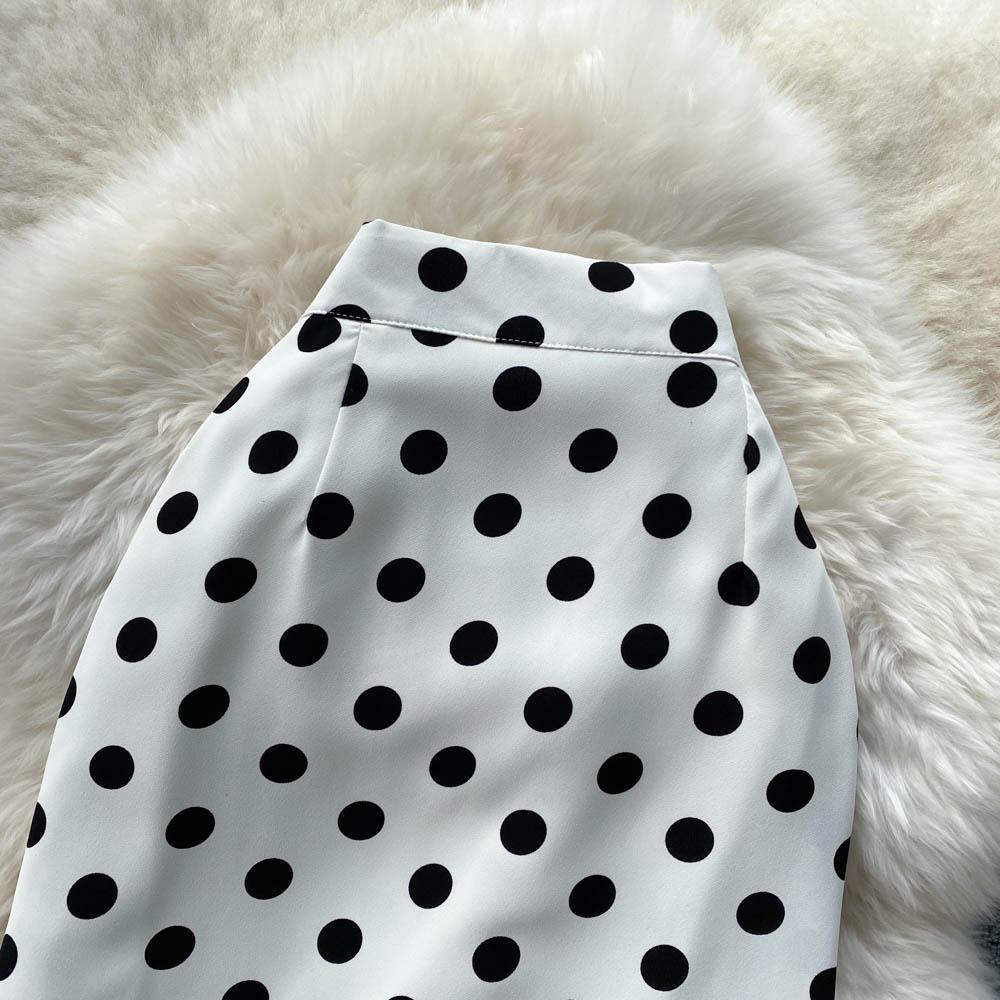 Mid-Length Skirt Women's Spring And Summer High-Waisted A-Line Skirt Polka Dot Skirt All-Match Simple One-Step Skirt