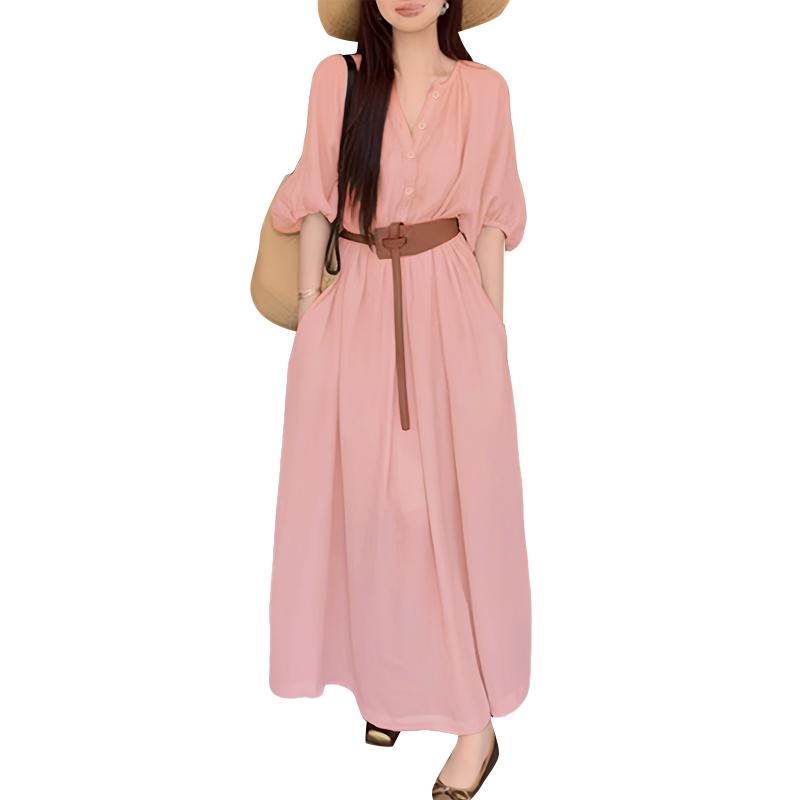 

ZANZEA Женское летнее платье с круглым вырезом, свободное, с рукавом до локтя, мешковатое 5XL розовый