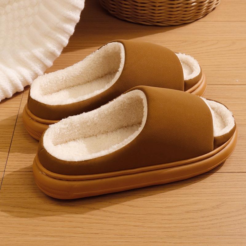 New seamless open-toe cotton slippers indoor home warm and fleece non-slip casual plush cotton slippers