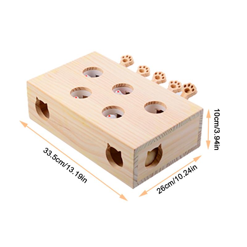 Wooden Whack-A-Mole Cat Toy Cat Puzzle Toy Interactive Cat Toy for Indoor Cats Kitten