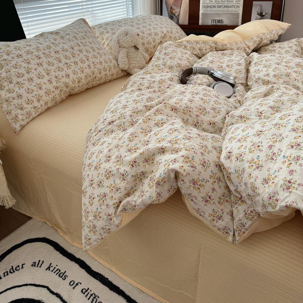 Duvet Cover Set  A-class Ultra Soft Jacquard Double-layer Yarn Washed Cotton Bedding Set  Floral Bed Sheet