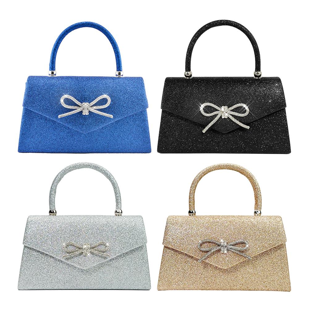 Women Evening Bag Bow Top Handle Bag Glitter Rhinestone Sparkly Mini Square Bag Wedding Party Prom Purse
