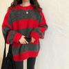 Utumn Vintage O Neck Knitted Pullovers Sweater Women Loose Casual Contrast Striped Sweaters Winter Warm Knitwear Jumpers 28594