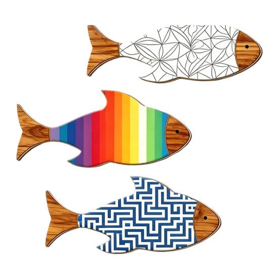 3Pcs/Set Wooden Fish Coastal Wall Art Rustic Handcrafted Fish Wall