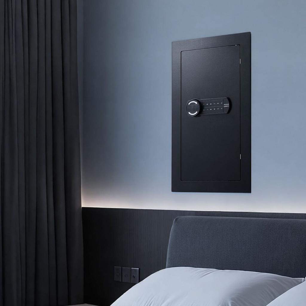 Wall Safe, 3-Tier Hidden Wall Mounted Safe with Password & Key, Q235 Cold-Rolled Steel In-Wall Box with LED Lighting, 2 Adjustable Shelves & 5 Key