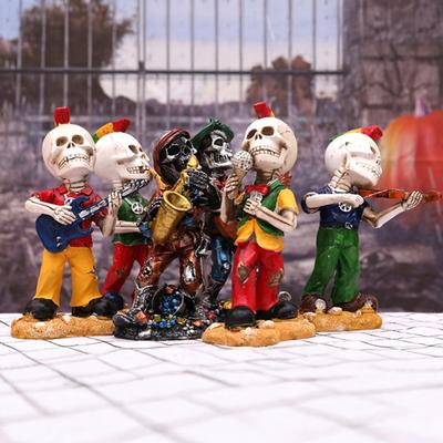 Yousheng Rock Skeleton Figurine Skeleton Band Saxophonist Decoration Skeleton Guitarist Singer Statue Halloween Desktop Ornament for Mantel Shelf