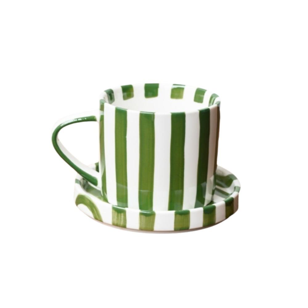 

Ceramic Drink Cup Vintage Couple Mug Creative Striped Coffee Cup Saucer Set Latte