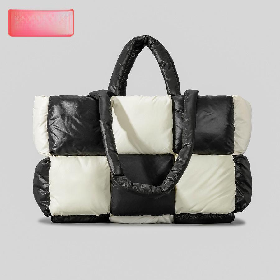"2025 New Soft Checkered Cotton Handbag: Fashionable, Simple Tote for Women"