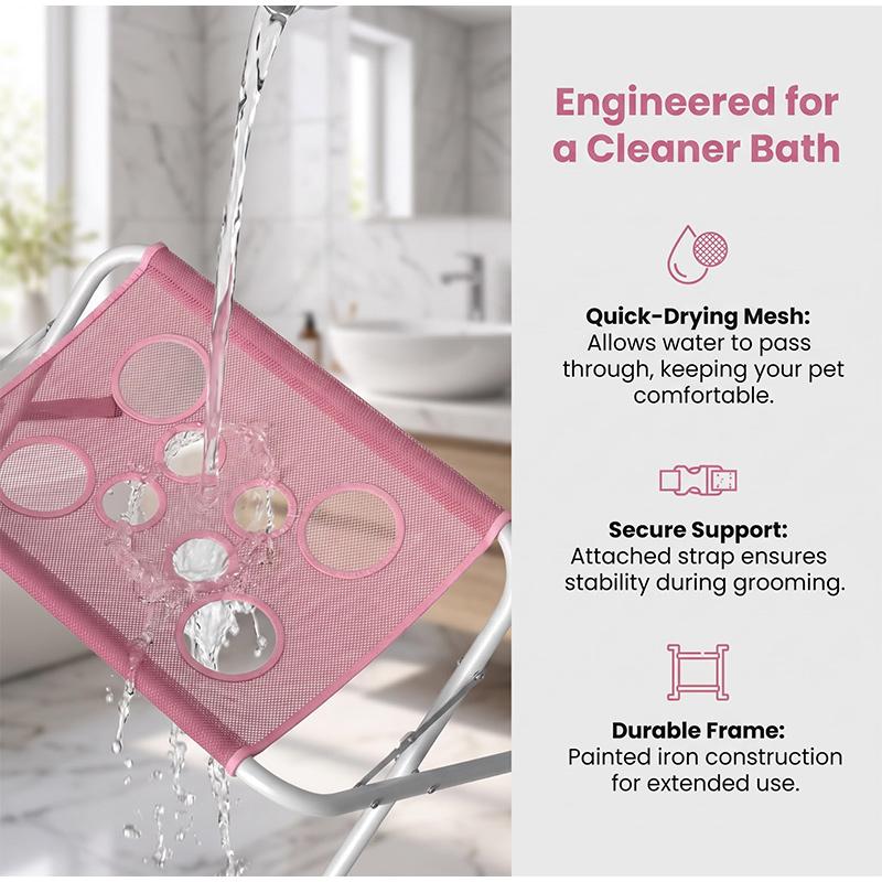 Pet Grooming Rack Pet Bath Stand Mesh Bathing Station Foldable Metal Structure With Surface & Strap For Pet Washing Maintenance