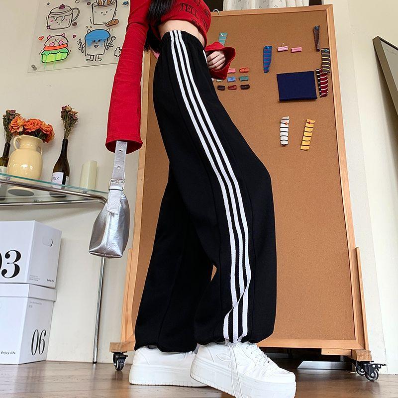 High-waisted Sweatpants for Women In Spring and Autumn New Loose Straight Slimming Three-bar Wide-leg Casual Drooping Sweatpants