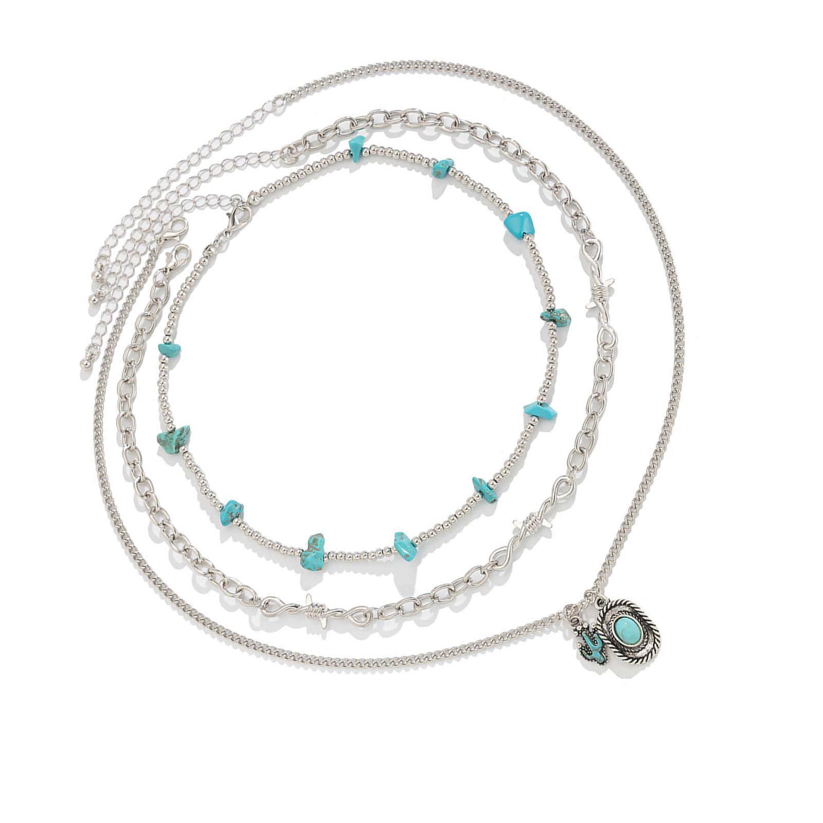 

3 шт. Винтажное бирюзовое ожерелье с дизайном ковбойской шляпы, идеально подходящее для модных взрослых и любителей вестерна для повседневной носки