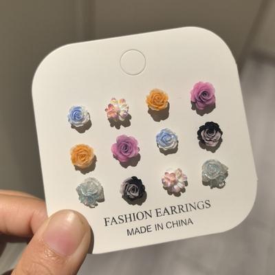 Orecchini a Spilla Argento Semplici Freschi - 6 Paia Orecchini a Bottone Fiore di Nicchia Cerchio Quotidiano Acciaio Inossidabile Moda Tutto Abbinabile Adatti per Ragazza Donna Femminile Regalo