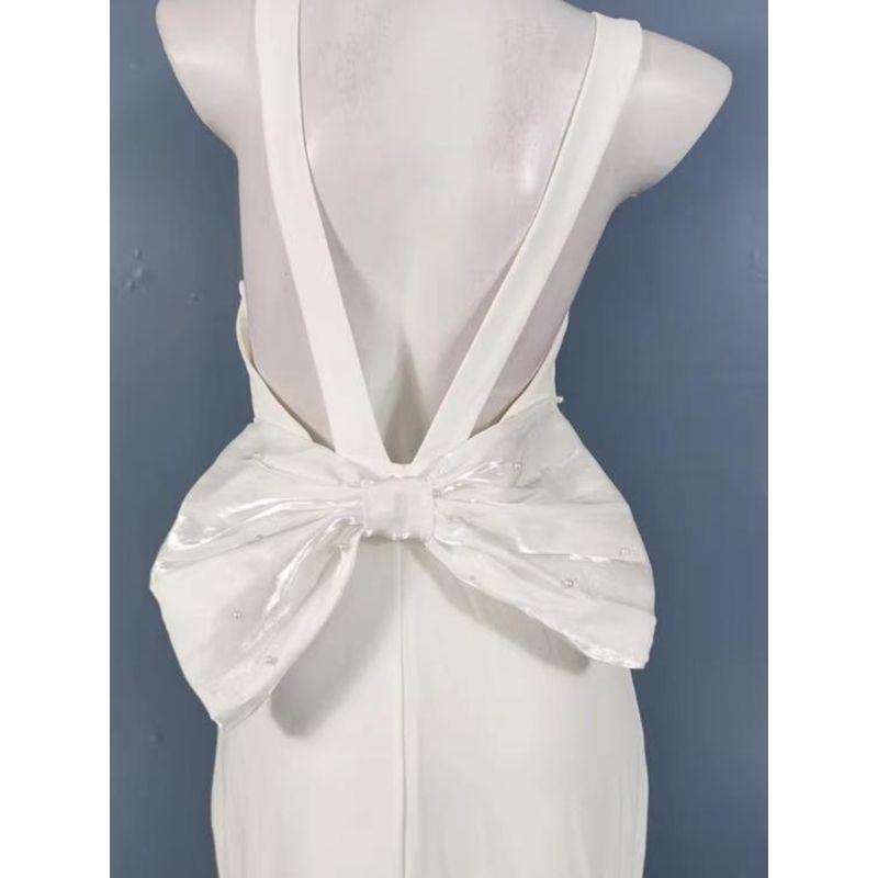 Export Single Lu's Pure White Fairy Spaghetti-Strap Trailing Annual Party Party Bare Back Bows Dress Evening Dress