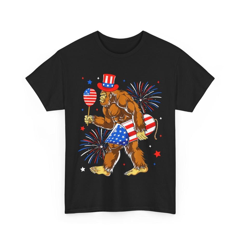 

Bigfoot Firework American Flag 4th of July Independence Day Patriotic Shirt 4XL