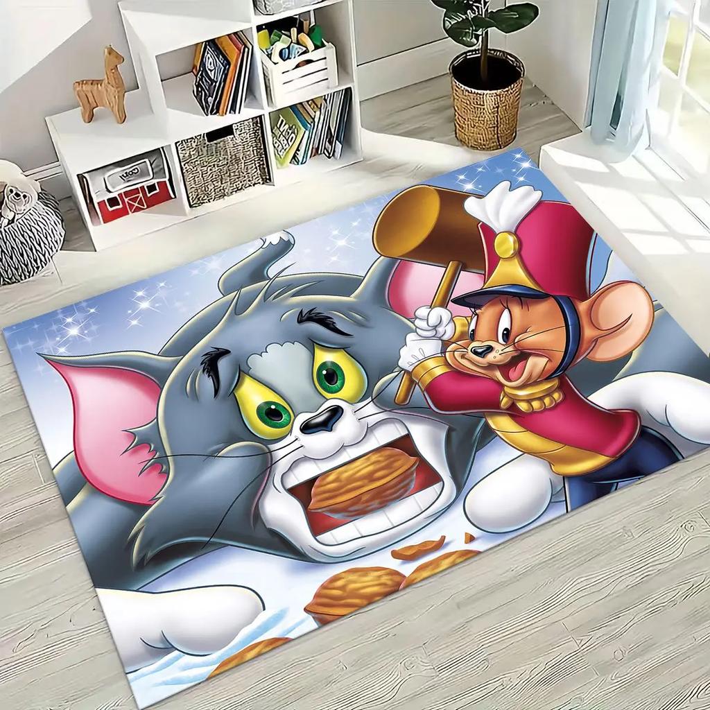 Dywanik Artystyczny z Kreskówką Tom i Jerry Kot Mysz 3D do Sypialni Salonu Kanapy Domu Mata Wycieraczka Dekoracja, Duża Antypoślizgowa Mata Podłogowa dla Dzieci
