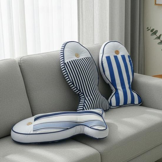 Nautical Fish Canvas Pillow Striped Fish Shape Throw Pillow Stuffed Plushie Hugging Back Cushion Sofa Bedroom Living Room Decoration