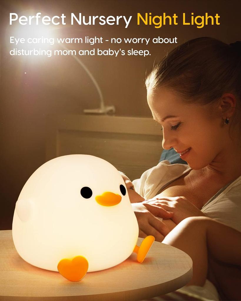 DoDo - Luce Notturna LED A Forma Di Anatra - Lampada Da Comodino In Silicone Morbido Con Timer E 2 Luminosità - Ricaricabile USB - Regalo Kawaii Per Bambini E Adulti