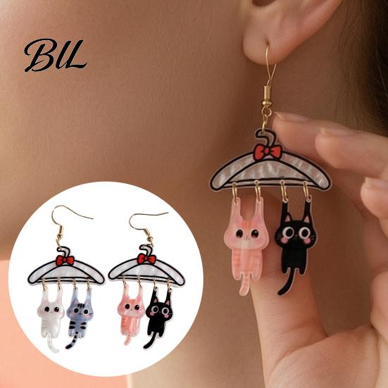 Cute Animal Dangle Drops 1 Pair Cat Drop Earrings for Women, 2D Acrylic Cartoon Kitten Casual Daily Wear Jewelry Hang On Clothes Hanger Earrings,