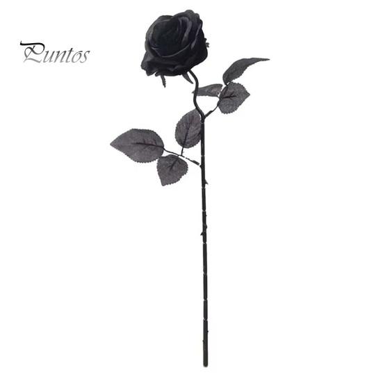 Decorative Black Rose Stems Realistic Silk Roses with Long for Wedding Centerpieces, Halloween Home Decor, Artificial Faux Floral Arrangements