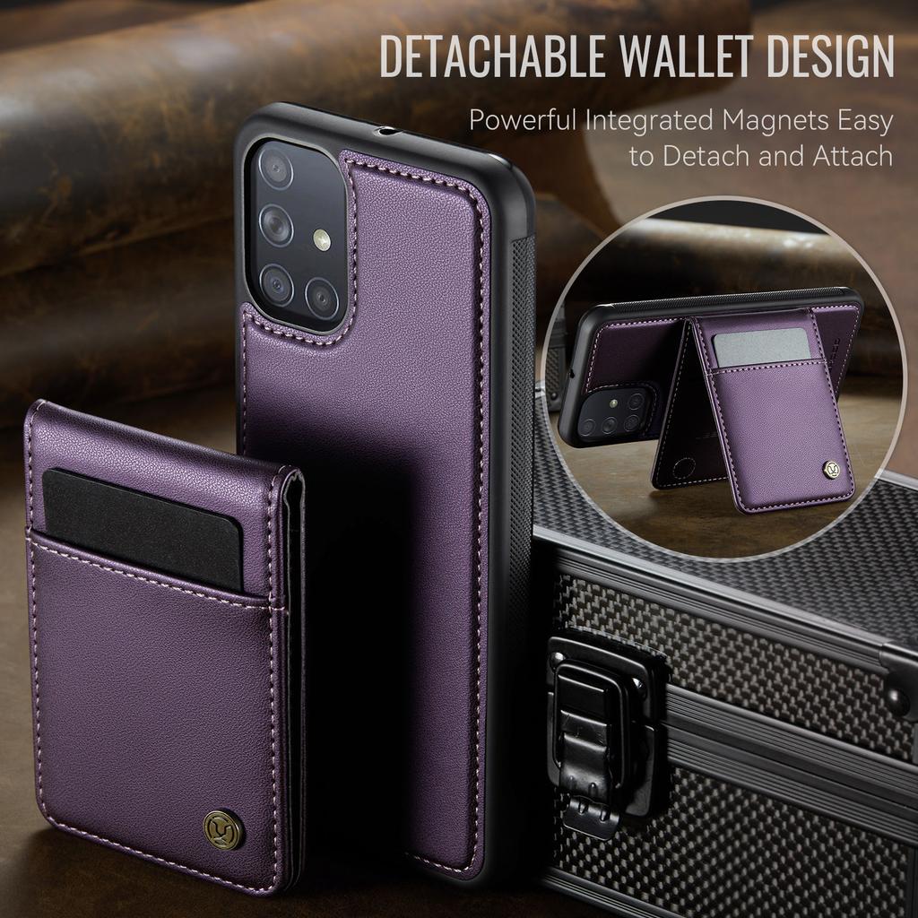 For Samsung Galaxy A51 4G SM-A515 Leather Back Cover Compatible with MagSafe JEEHOOD J06 Phone Case with Card Bag RFID Blocking