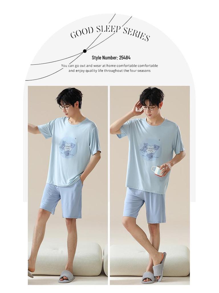 Men's Modal Short Sleeve Pajama Set - Lightweight Summer Loungwear, Loose Fit, Plus Size 200 Jin