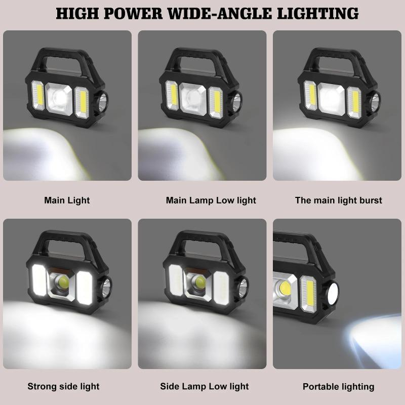 Torcia LED Solare da 1200mAh - Luce Ricaricabile per Campeggio/Lavoro con 6 Modalità, Impermeabile IPX7 per Emergenze Outdoor Escursioni