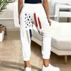 Women Plus Size American Flag Printed Jogger Pants Drawstring Waist Side Pockets Cuffed Ankle