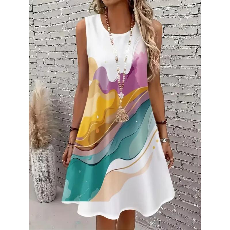 Letnia damska sukienka bez rękawów z nadrukiem 3D Modna Wszechstronna Oddychająca Modny Casual