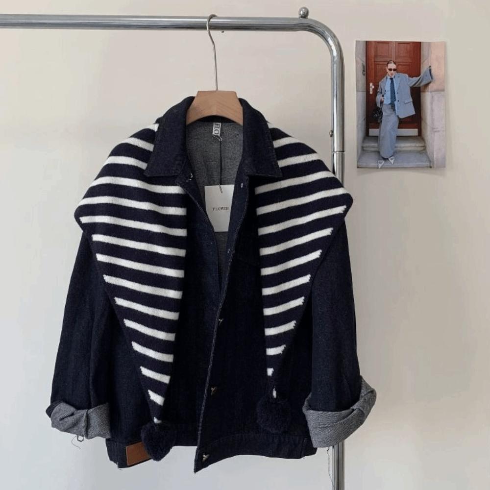 Long Wool Scarf Plaid Stripe Scarf Elegant Triangular Knitted Shawl  Student