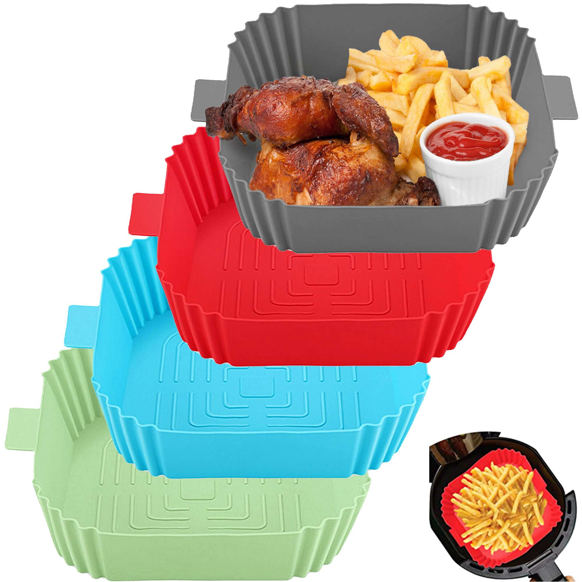 Reusable square silicone air fryer liner, suitable for 3 to 6 quart air fryer accessories