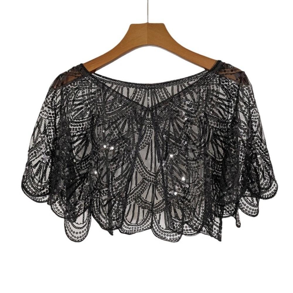 Mesh Sequins Shawls Blingbling Short Cape Elegant Sequins Poncho Coat Girl