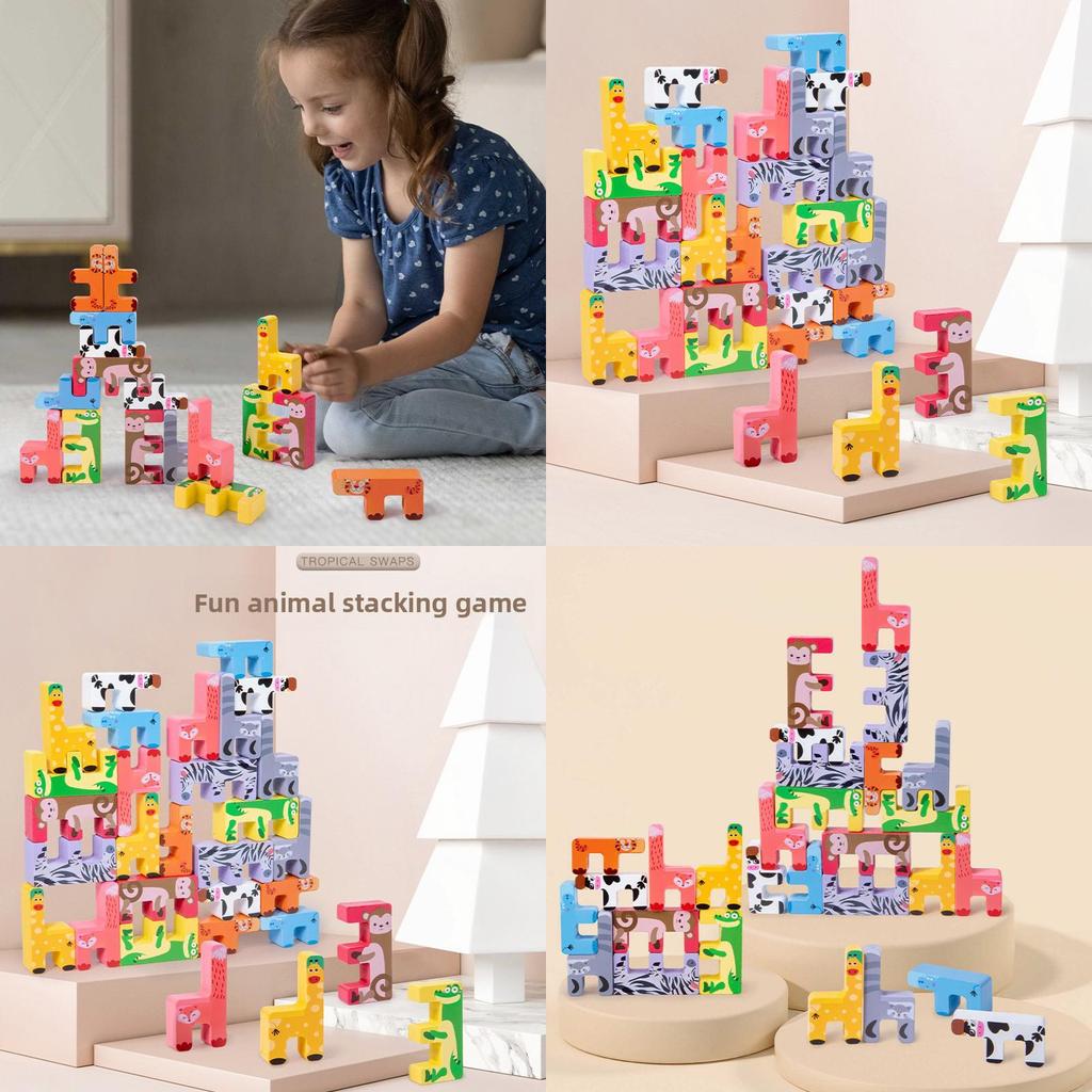 Wooden Animal Stacking Blocks For Kids Creative Balance Educational Toy