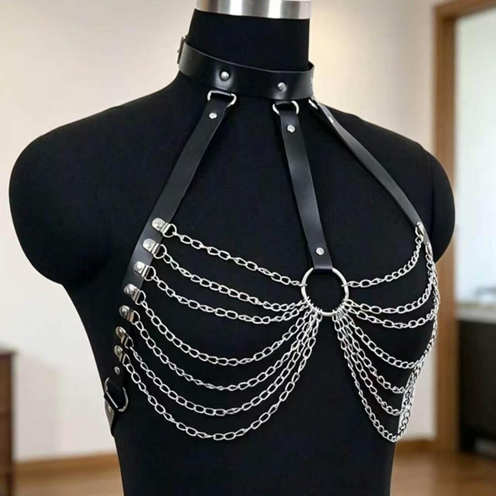 Catena Pettorale in Pelle Punk Europea e Americana: Collare, Cintura e Binders Sexy da Donna con Dettagli Metallici