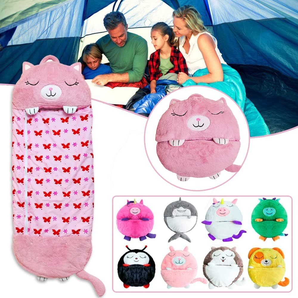 2 In 1 Kids Sleeping Bag, Pink Cat Sleeping Bag With Pillow For Boys And Girls