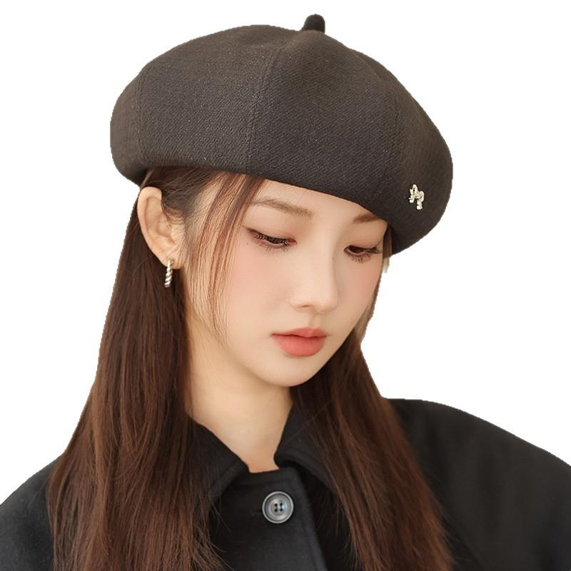 Spring and Autumn Hat Women's Retro British Style Beret Big Head and Face Show Little Painter Hat Versatile Bow Postman Hat