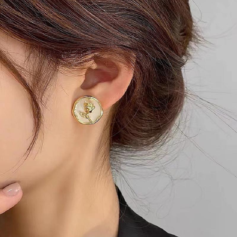 High-End 925 Sterling Silver Rose Stud Earrings: Luxurious Retro Design for Summer 2022