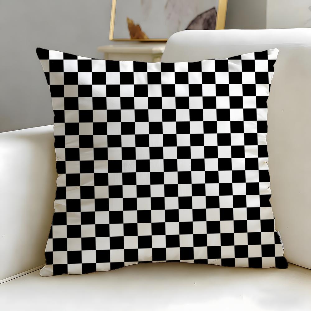 pattern Black White Checkerboard Cushion Cover Soft  EasyWash Pillow Case  Versatile for Couch Bed Travel and Office