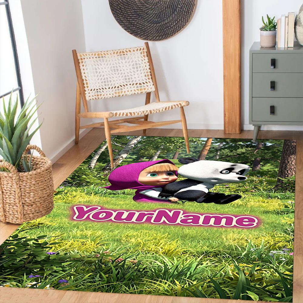 Masha Bear Customize Text Floor Mat Perfect for Outdoor Game Room Entryway Study room Anti-slip Rug Office home decor Spiritual Gift