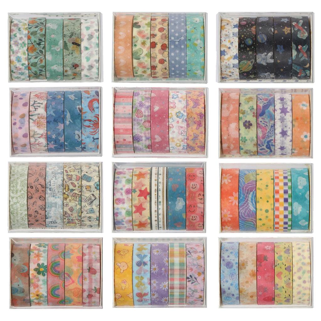 YUBBAEX Masking Retro Basic Washi Value Perfect for and Scrapbooks Tape, 60-Roll Set, Design, Pattern, Tape, Pack, Planners, Decorations, Wrapping,