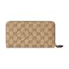 Gucci Double G Generation retro style gold hardware zipper closure GG canvas wallet women's sand color with dark brown