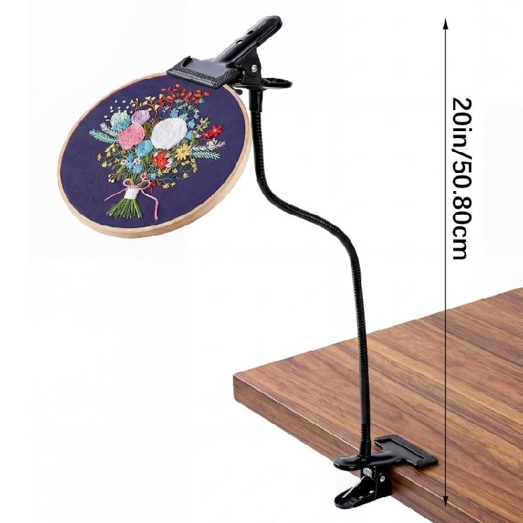 Metal Stitching Support Stand with Flexible Gooseneck and Table Clamp Embroidery Hoop Holder for Needlepoint Projects