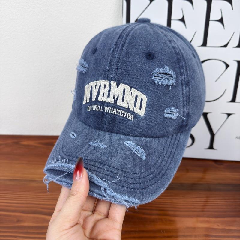 European and American letter embroidery soft top baseball cap men and women street fashion old ripped cap showing small face