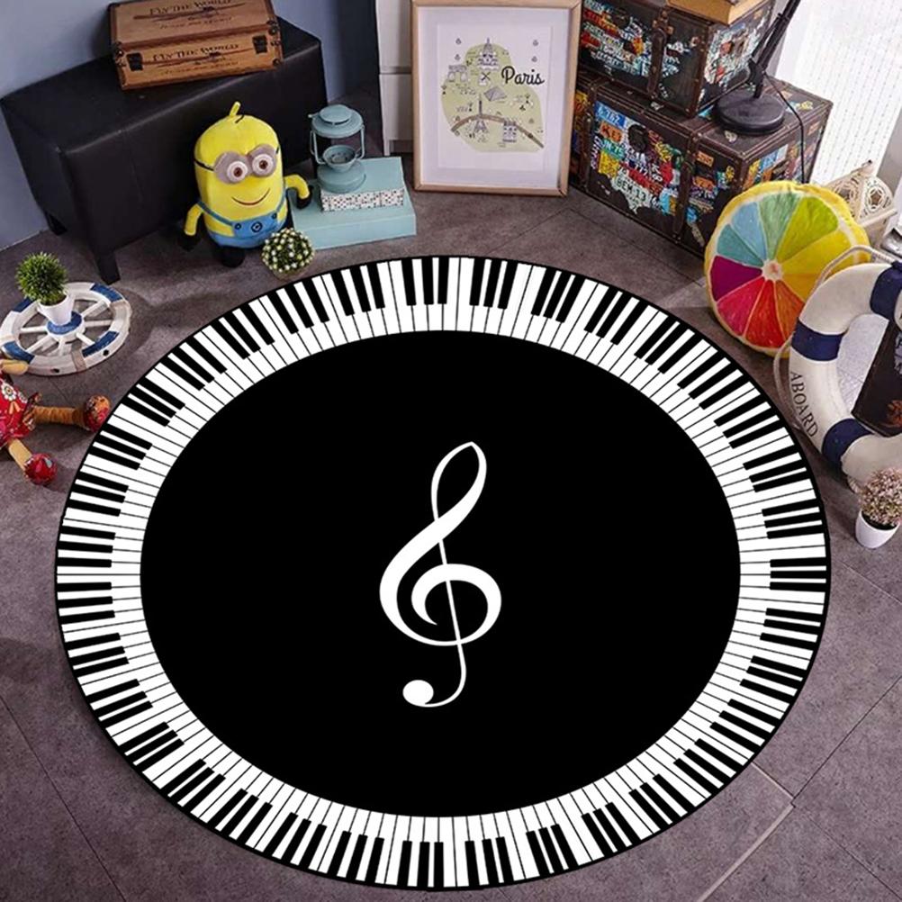 Musical Note Black White Piano Key Printed Round Carpets Area Rugs for Home Living Room Bedroom
