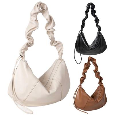 Women Pleated Dumpling Bag Large Capacity PU Drawstring Hobo Bag Stylish Crossbody Bag Adjustable Strap for Outdoor Travel