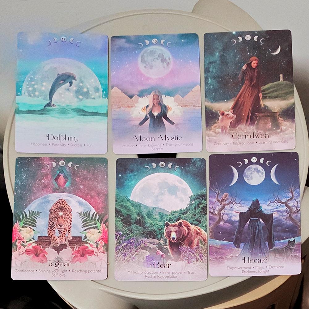 Lunar Magic Oracle Deck 10.5*7.5cm 40 Moon Cards Double-embossed, Moon Phases, Goddesses, Sacred Animals, Plants Spiritual Gift