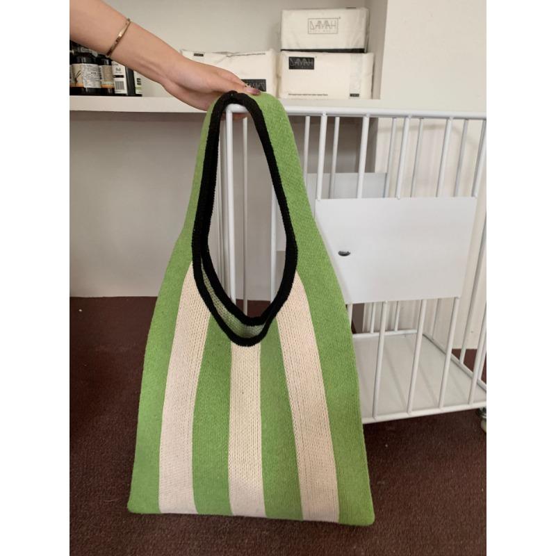 

Вязаная сумка Плетеная сумка Нишевая полосатая сумка через плечо Простая модная женская сумка Сумка-тоут Сумка для покупок зелёный