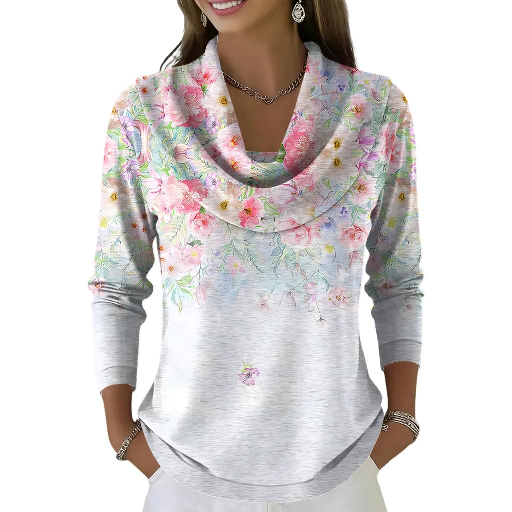 Pulover Top Dama Casual și la Modă cu Gât Rotund și Mânecă Lungă Imprimat