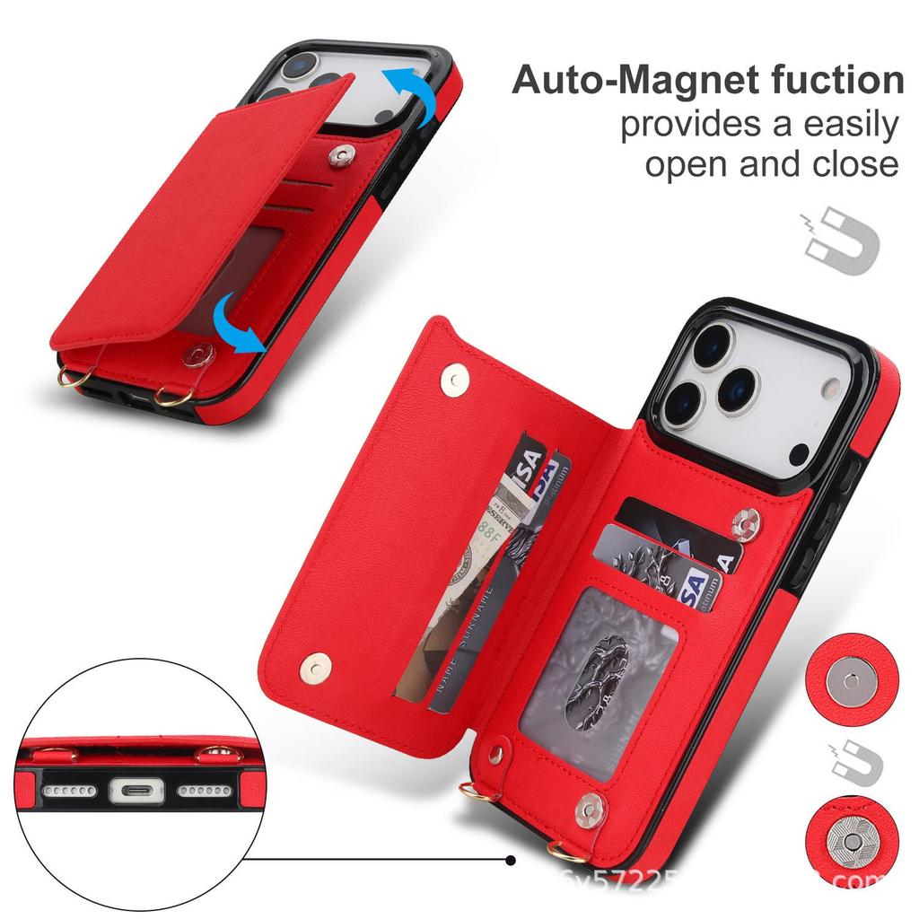 Leather Crossbody Buckle Holder with Card Slot for iPhone 17 Pro Max