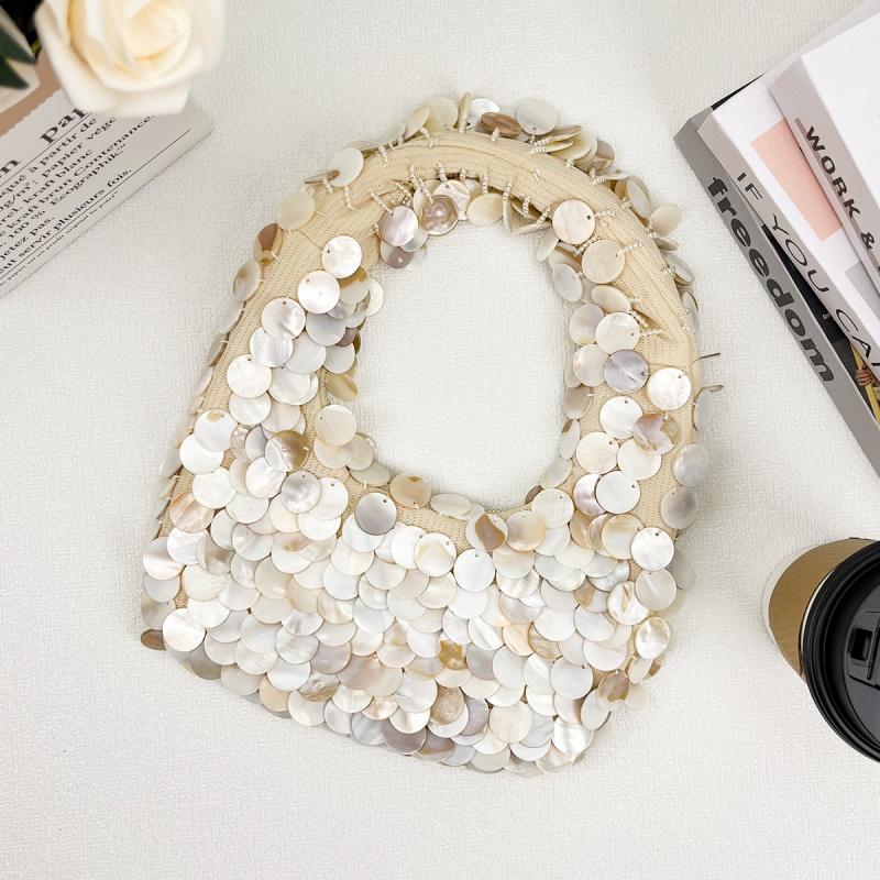

Fairy Handmade Bead Shell Bag for Women Luxury Fashion Underarm Bag Compact Size Pearl Sequin Clutch Purse Casual Handbag